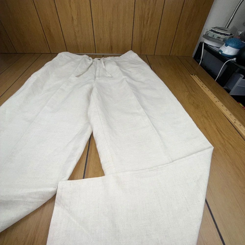 Cubavera Mens XL 40-42 Beige Linen Blend Drawstring Straight Leg Casual Pants